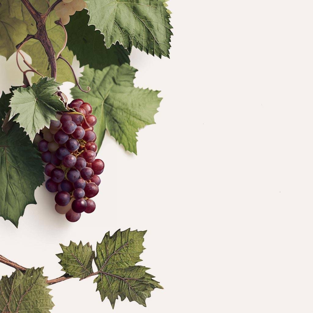 Uvas y hojas sobre un fondo color crema